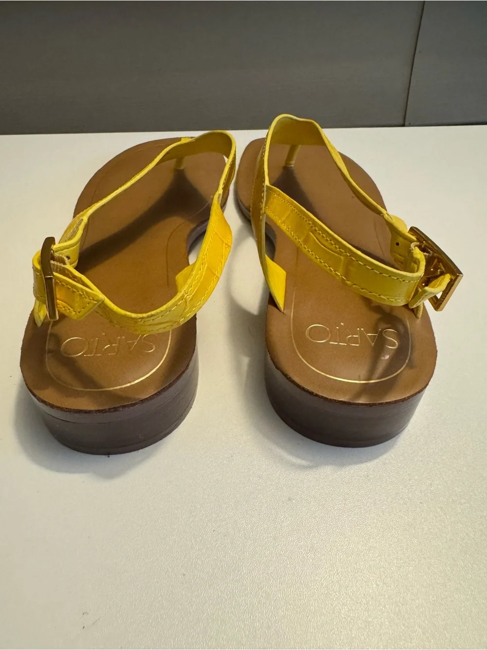 iris Yellow Croc-Texture Thong Slingback Sandals